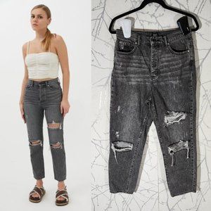 BDG Black Wash Distressed High Rise Slim Straight Jeans